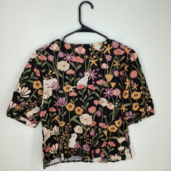 ModCloth x Princess Highway Floral Felines Button-Up Blouse Size 12 - Picture 4 of 10